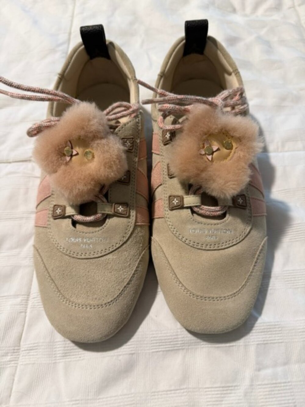 Louis Vuitton Suede Sneakerina with Fur Vivienne Charms Size 38